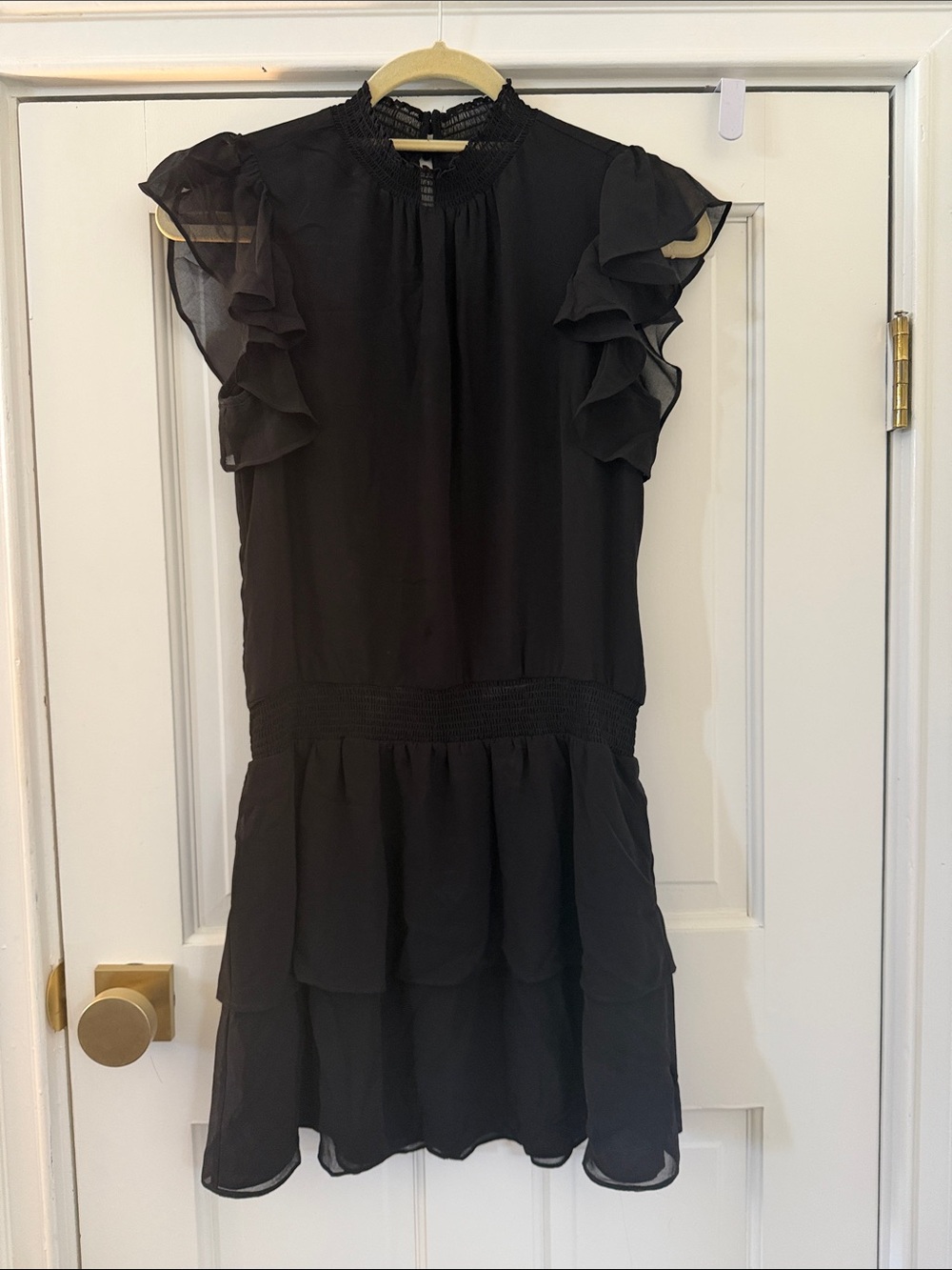 1 State Black Ruffle Sleeve Women's Dress